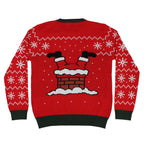 Red ugly Christmas sweater with Santa Claus design on a white background