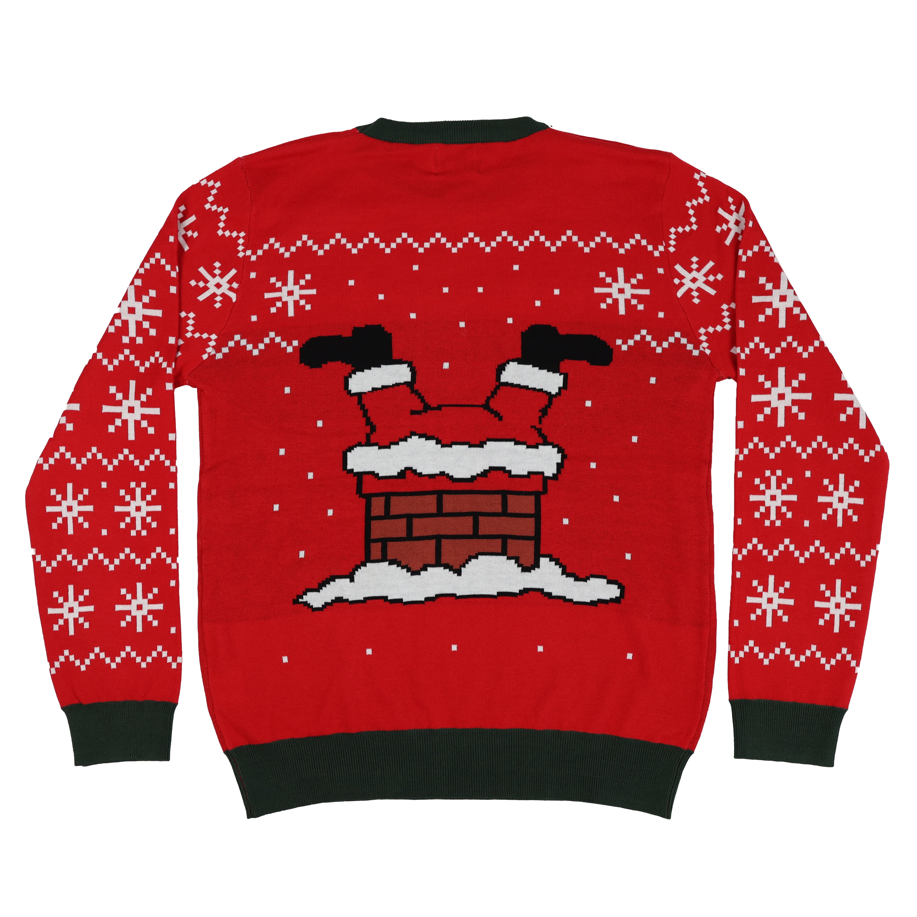 Red ugly Christmas sweater with Santa Claus design on a white background